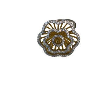 Gold over Sterling 925 Silver  with White  or Black Zircon Flower Ring